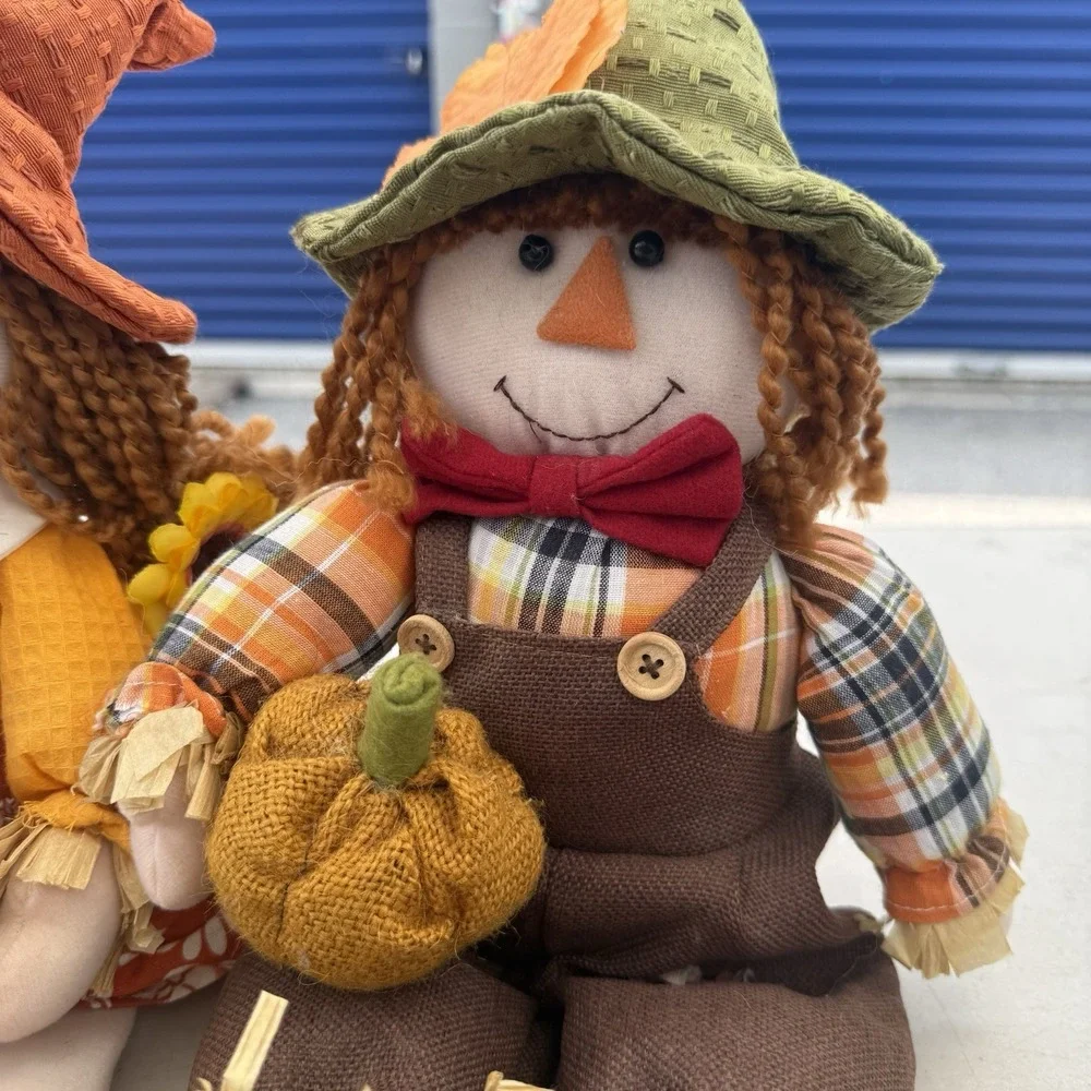 Scarecrow Fall Autumn Attire Shelf Sitters Boy and Girl Hobby Lobby Set Of 2